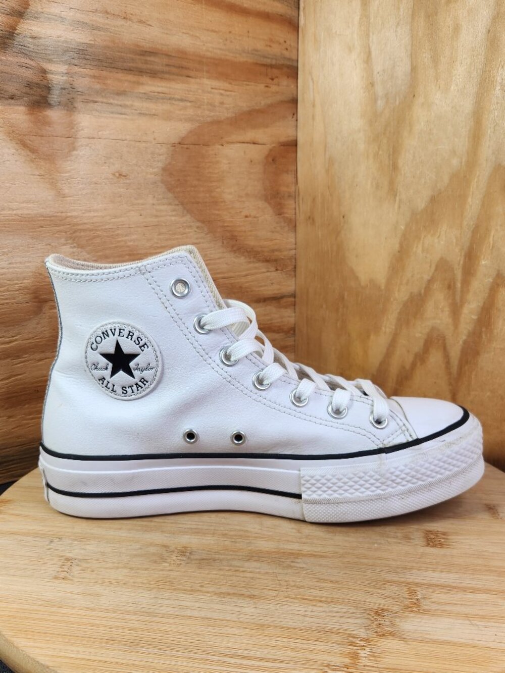 Converse Chuck Taylor All Star Womens White Leather Lift Platform Shoes Size 8 - Picture 9 of 12